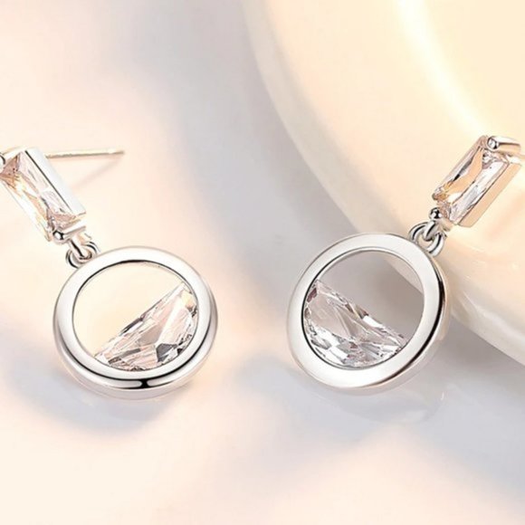 NEW [Set of 2] Sterling Silver Diamond Waterdrop A - Picture 2 of 7
